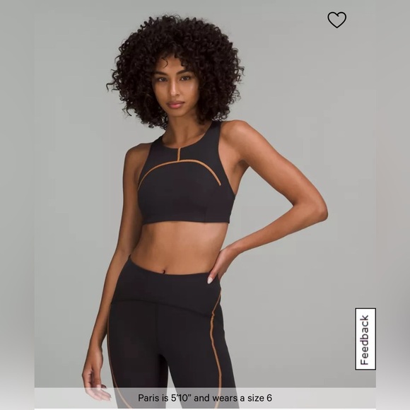 Lululemon Tough Train high neck bra, black/orange soda, size 6 - Picture 1 of 10